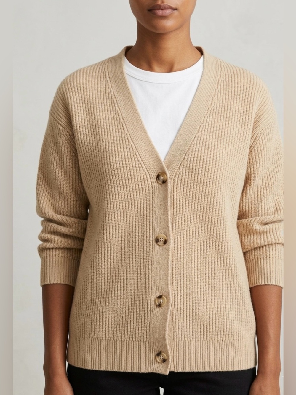 Beige Button‑Front Cardigan – Size Medium